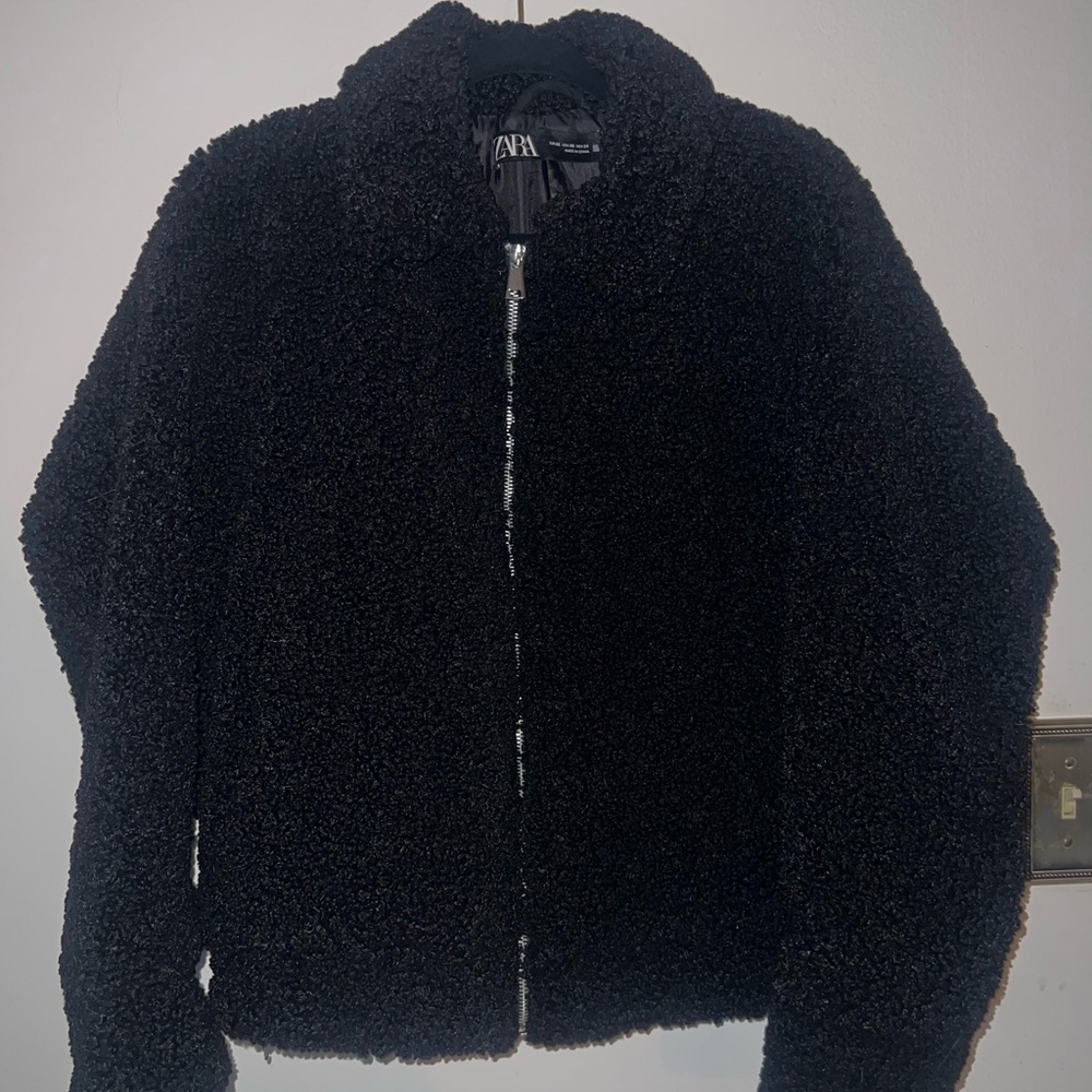 Zara black chunky oversized teddy fleece jacket xs